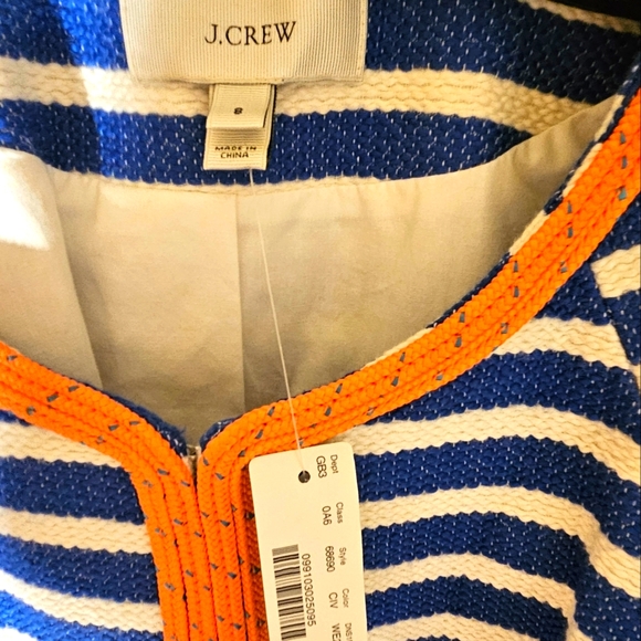 J.CREW - BLUE & WHITE JACKET w/ORANGE TRIM AND FRONT POCKETS - Picture 3 of 5